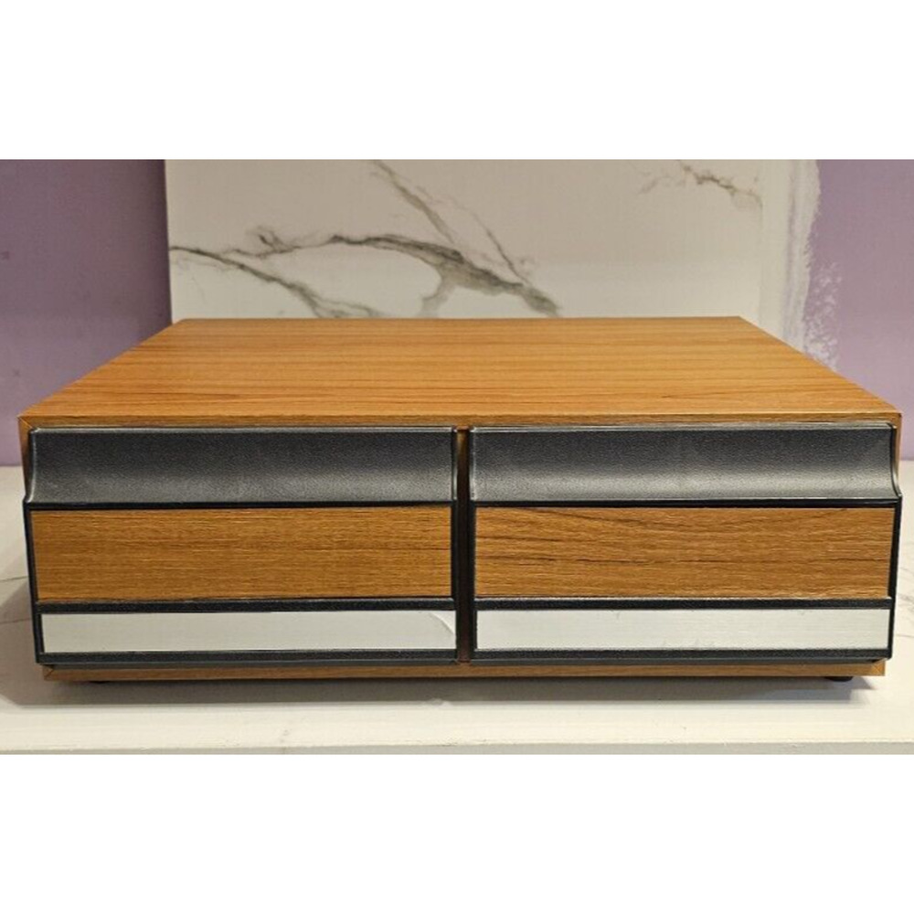 Vintage Wal-Mart VHS Tape 2 Drawer Faux Woodgrain Storage Cabinet Holds 24 Tapes